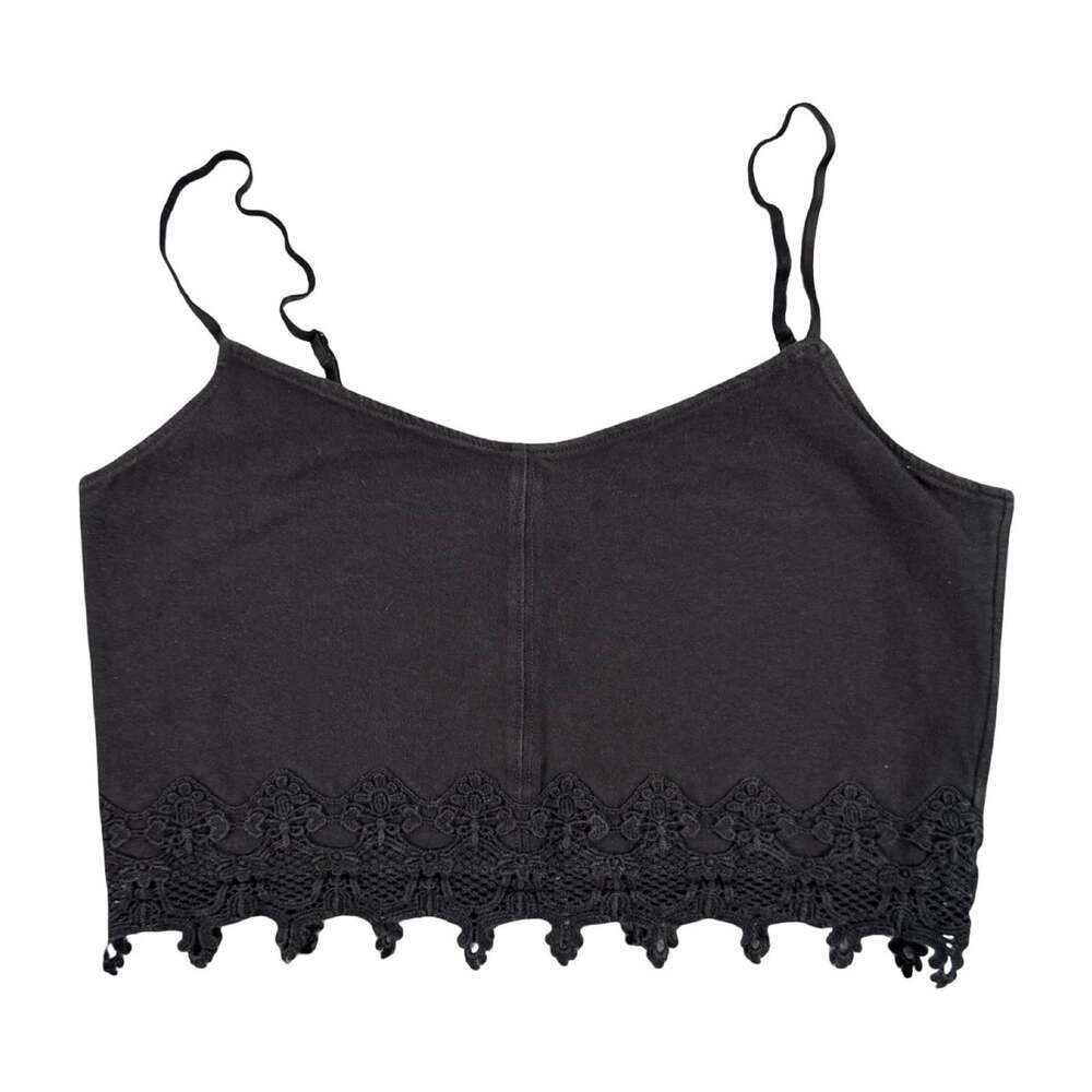 Garage Y2K Black Lace Trim Cami Tank Top Cropped Zip Back Women’s M